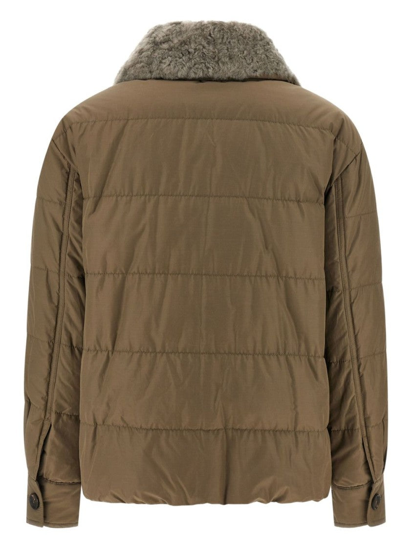 Brunello Cucinelli Quilted Coat With Plush Shearling Collar And Flap Pockets