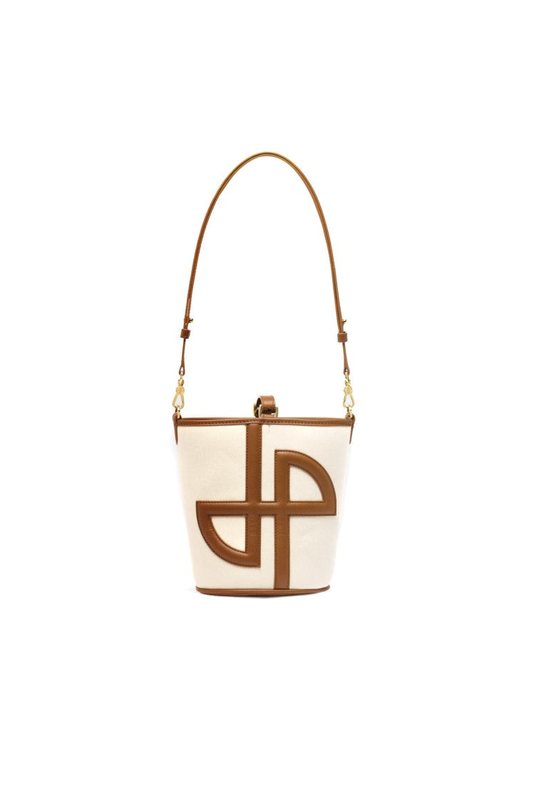 Patou Small Leather And Canvas Bucket Handbag