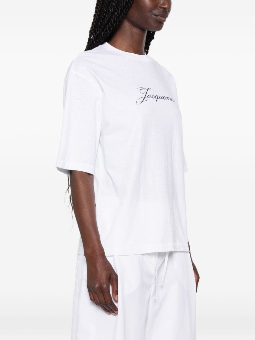 Jacquemus Loose-Fitting White Short-Sleeve Top With Delicate Logo