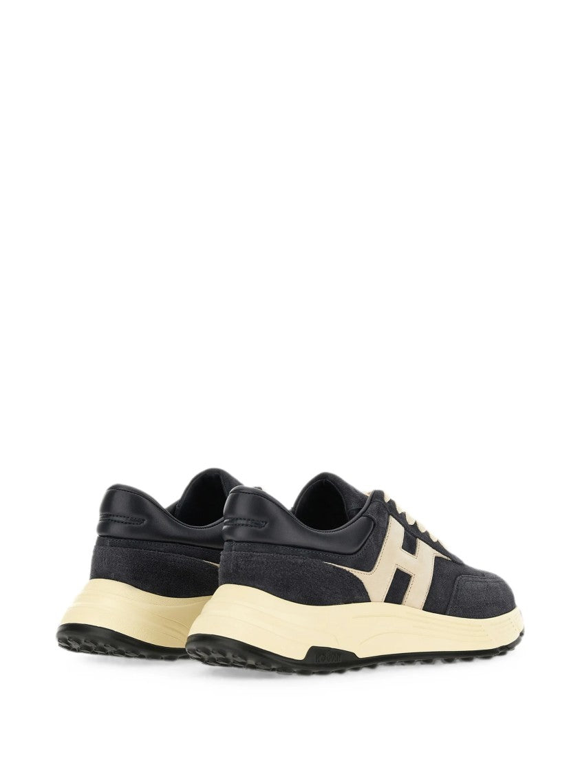 Hogan Sporty Black Sneakers With Cream Accents And Textured Sole
