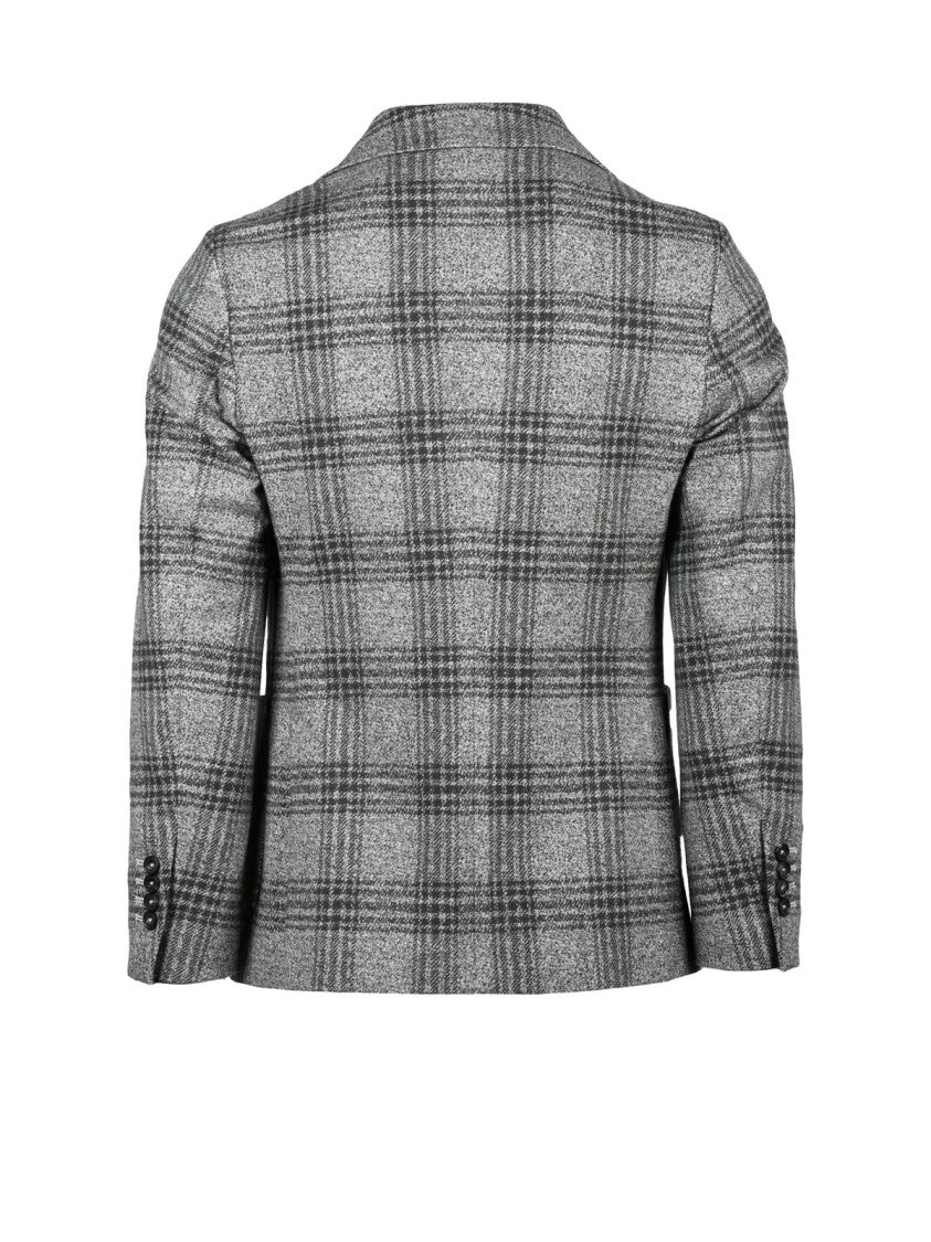 Circolo 1901 Rounded Jacket With Notched Lapel And Grey Checkered Pattern