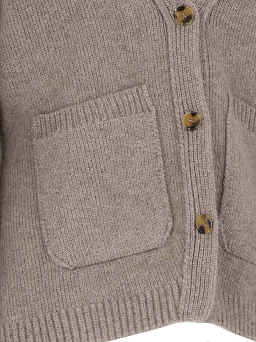 Khaite Relaxed Fit Textured Knit Sweater With Deep V-Neckline