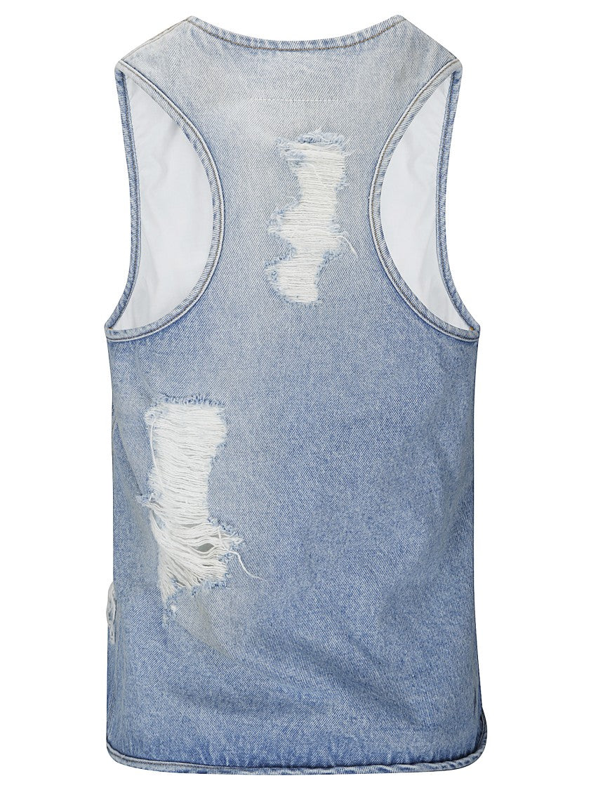 Mm6 By Maison Margiela Sleeveless Front-Zip Top In Distressed Denim
