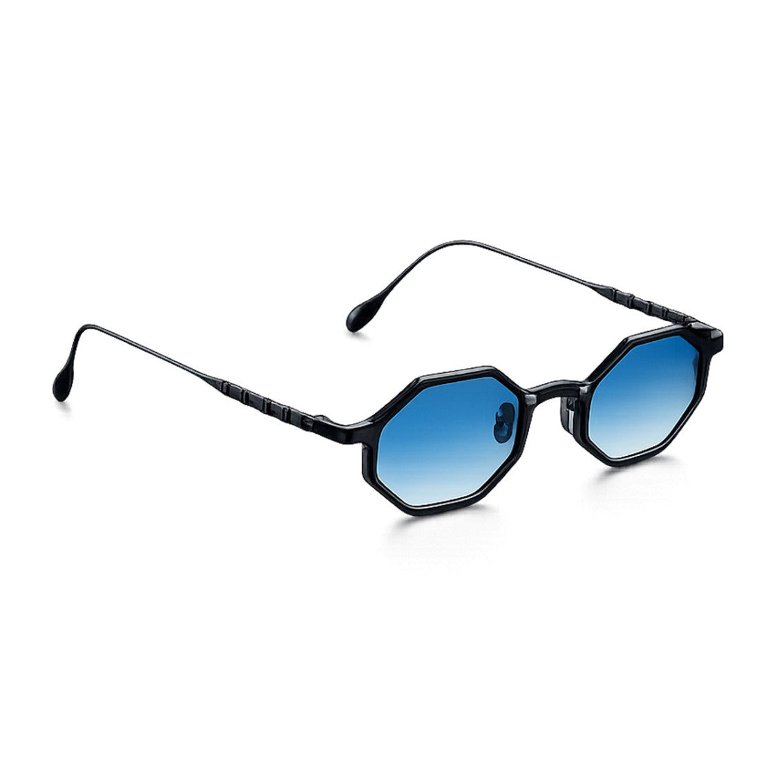 Capote Eyewear Black Jacaré Elongated Octagonal Sunglasses