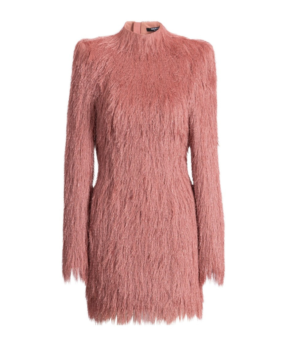 Balmain Textured Pink Mini Dress With Structured Shoulders