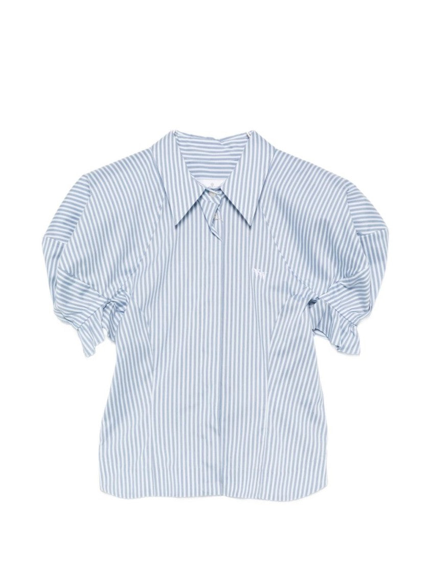 Vivienne Westwood Blue Striped Gathered Sleeve Button Top