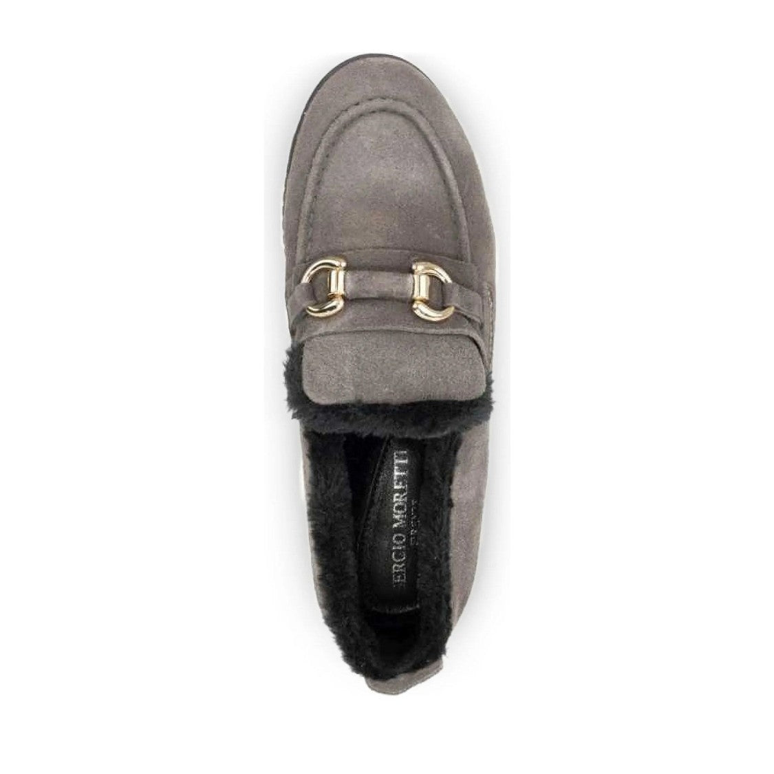 Sergio Moretti Black Fur-Lined Gold-Tone Detail Sleek Suede Loafers