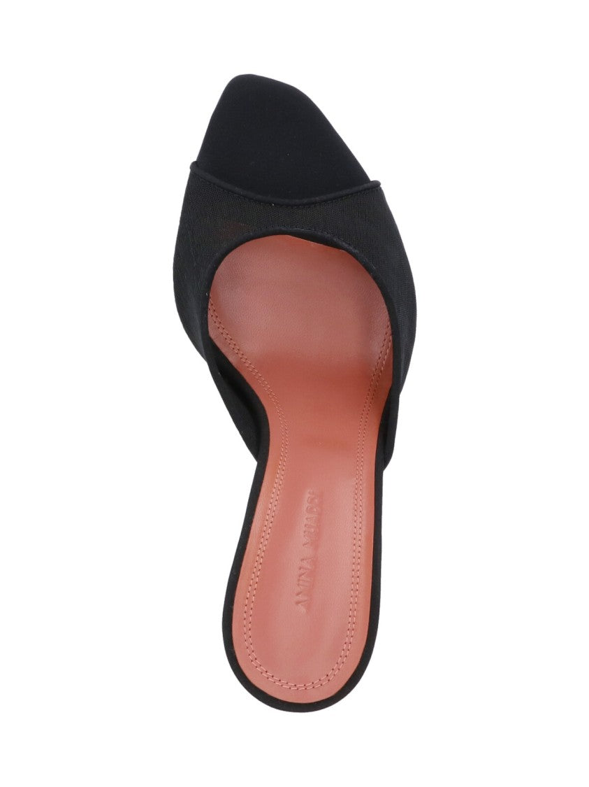 Amina Muaddi Black Alexa Square Toe Silk Mules