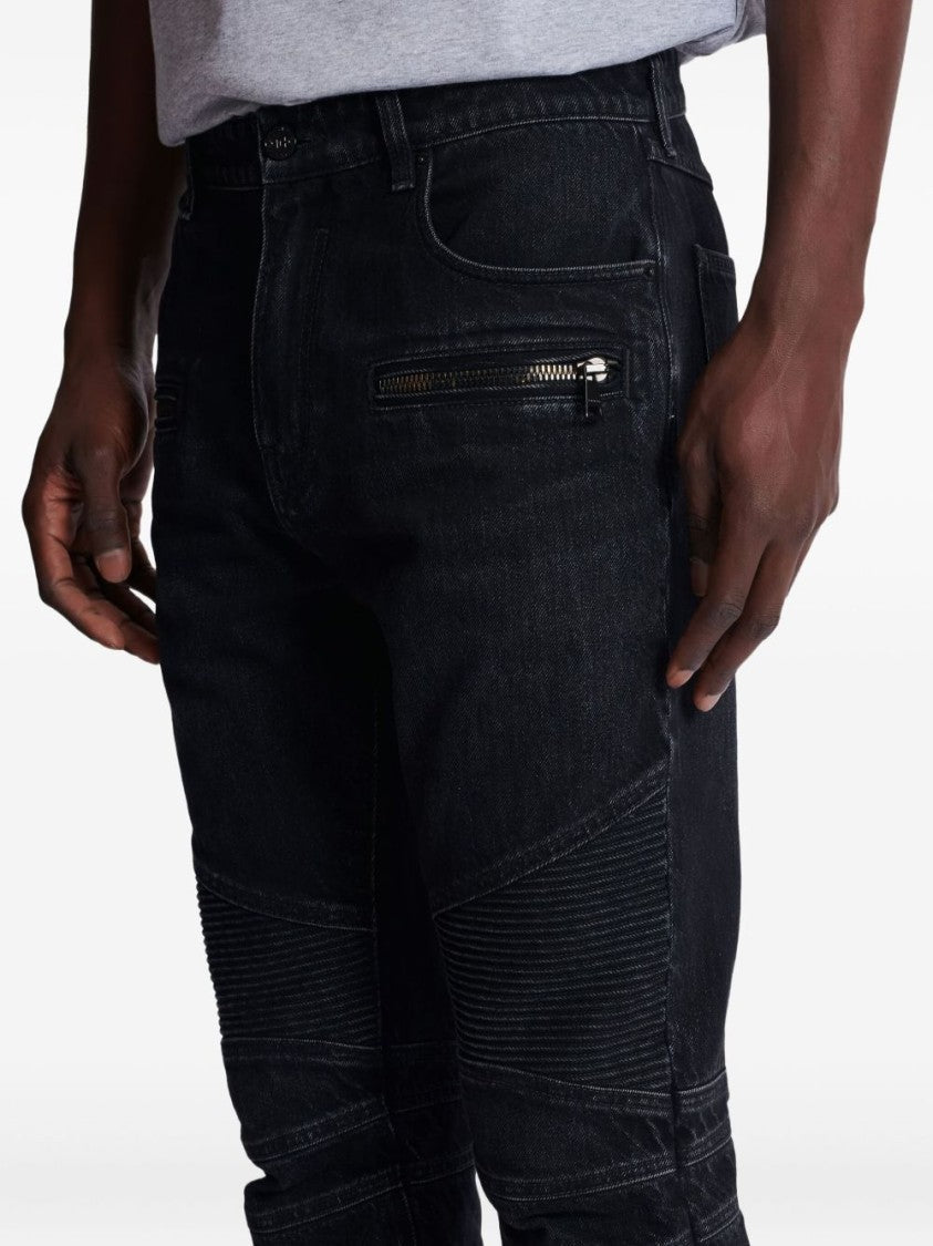 Balmain Slim Fit Ribbed Zippered Jeans