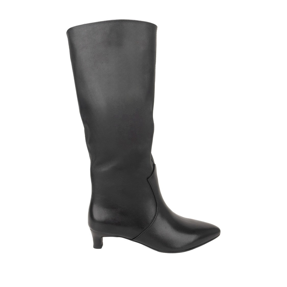 Linda Baumann Black Leather Pointed-Toe Kitten Heel Boots