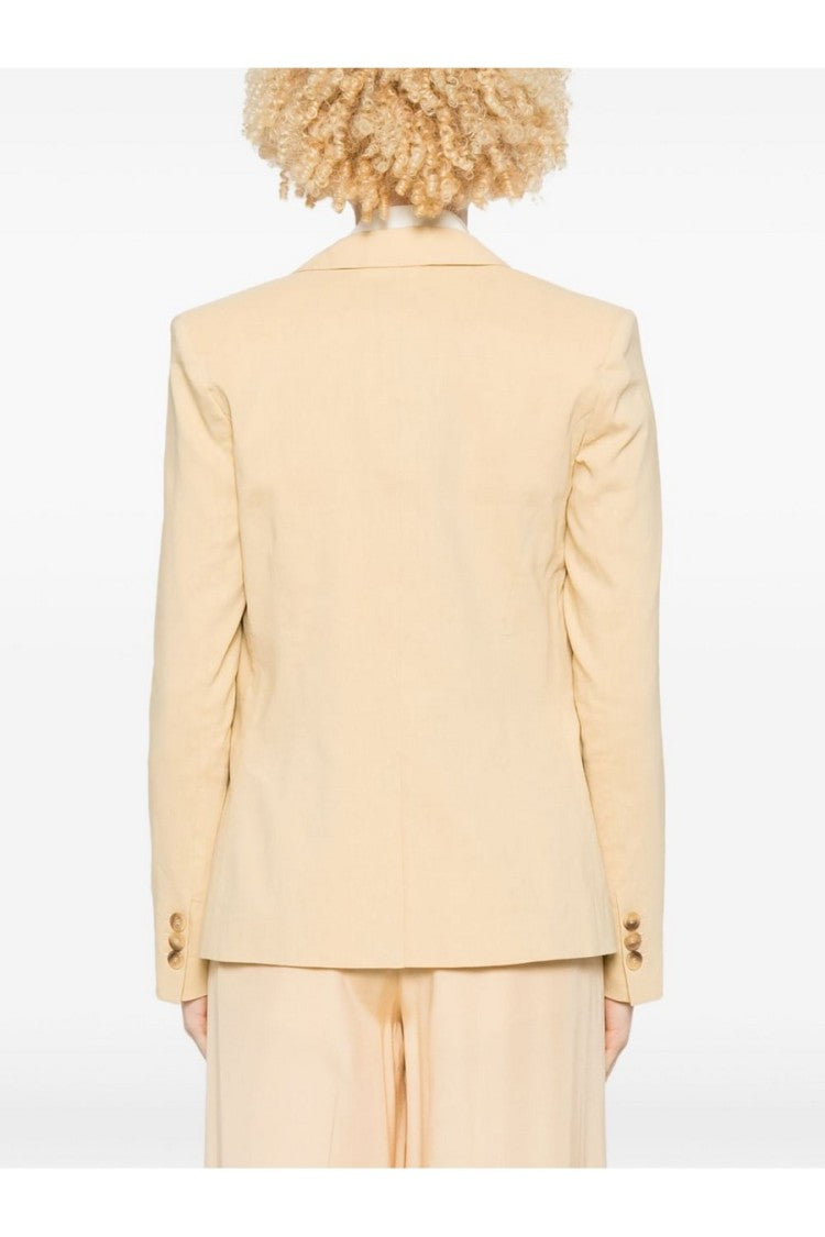 Pinko Yellow Single-Button Peak Lapel Linen-Blend Blazer