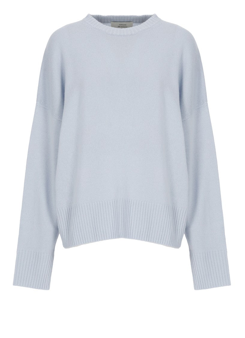 Loulou De Saison Light Blue Extended Back Hem Ribbed Cashmere Sweater