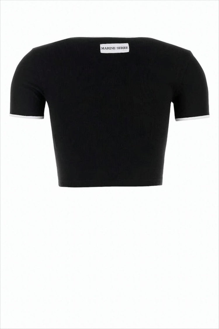 Marine Serre Cropped Fitted Short-Sleeve Top With Contrast Trim
