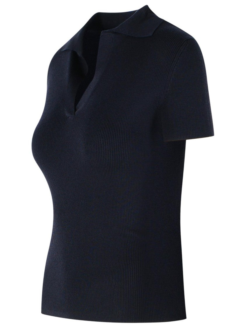 Max Mara 'Albero' Dark Blue Virgin Wool Polo Shirt