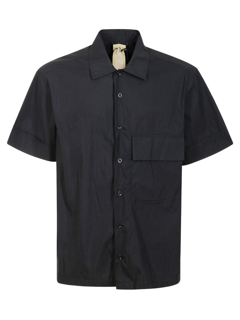 Ten C Button-Down Black Cotton Shirt With Minimalist Design