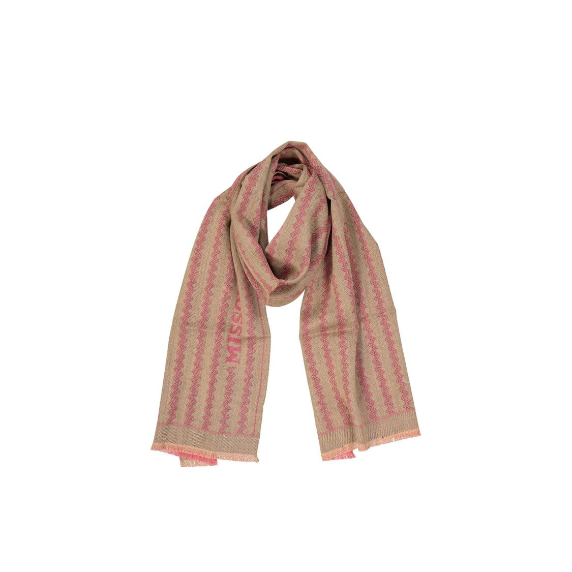 Missoni Fringe Finish Wool Scarf With Zigzag Pattern