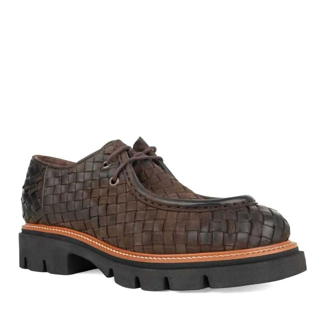 Sergio Moretti Brown Woven Leather Lug Sole Loafers