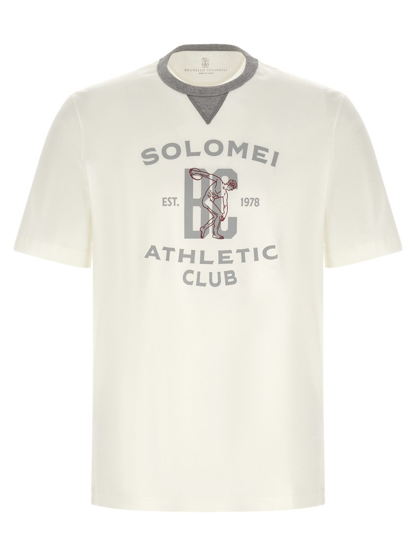 Brunello Cucinelli Graphic Print Cotton Jersey T-Shirt With Contrast Ribbed Neckline
