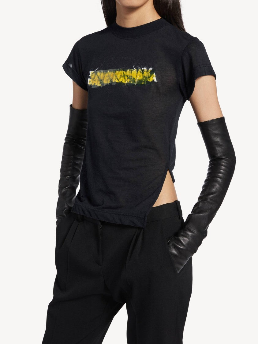 Balenciaga Black Chopped Back Cropped Graphic T-Shirt