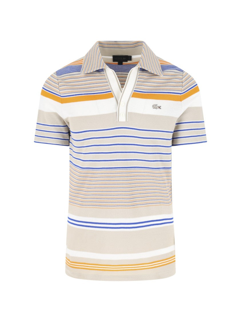 Lacoste Beige Piqué Cotton Multicolor Stripe Polo