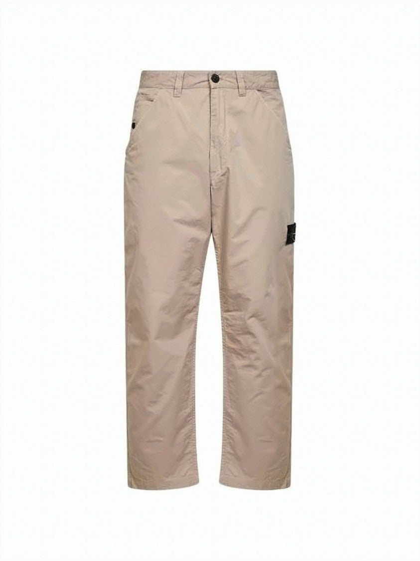 Stone Island Straight Fit Cotton Pants With Subtle Logo Detail