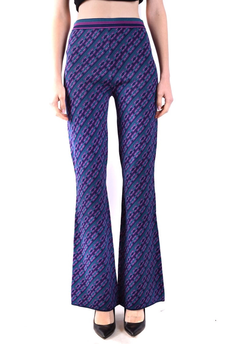 Diane Von Furstenberg Flared Multicolor Trousers Geometric Elastic Waistband