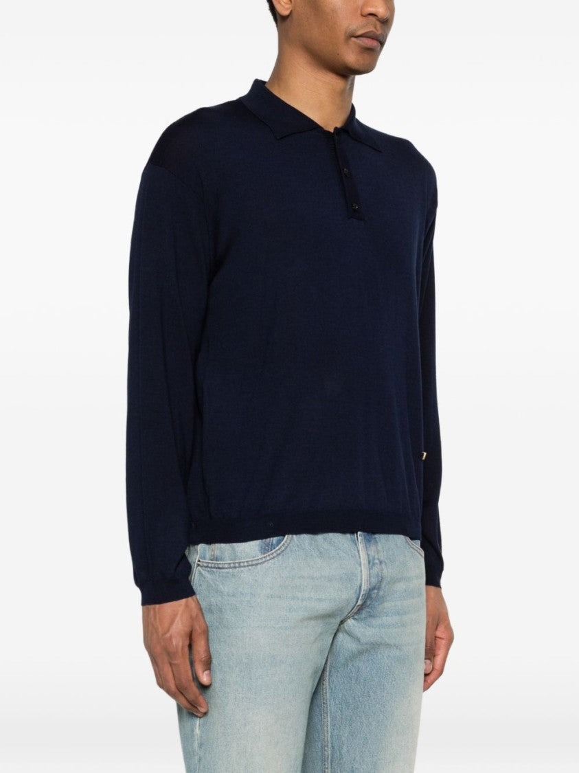 Moschino Blue Knitted Button Long Sleeve Polo
