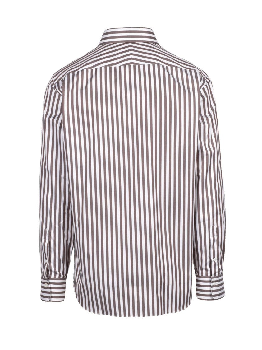 Alessandro Gherardi White/Brown Striped Cotton Shirt