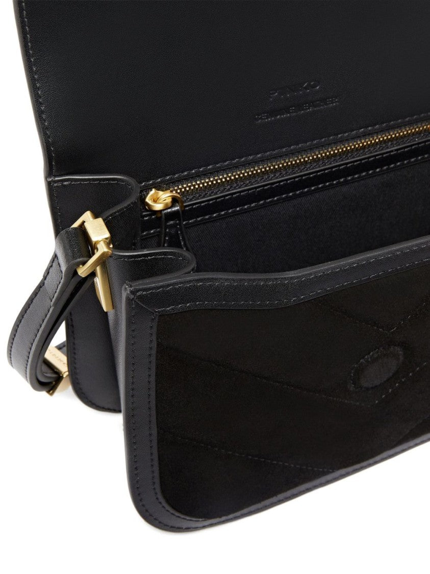 Pinko Quilted Black Leather Bag With Signature Gold-Tone Love Birds Buckle