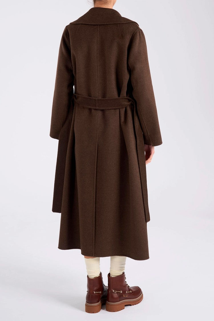 Max Mara Brown Smmpace Belted Wrap Virgin Wool-Blend Coat
