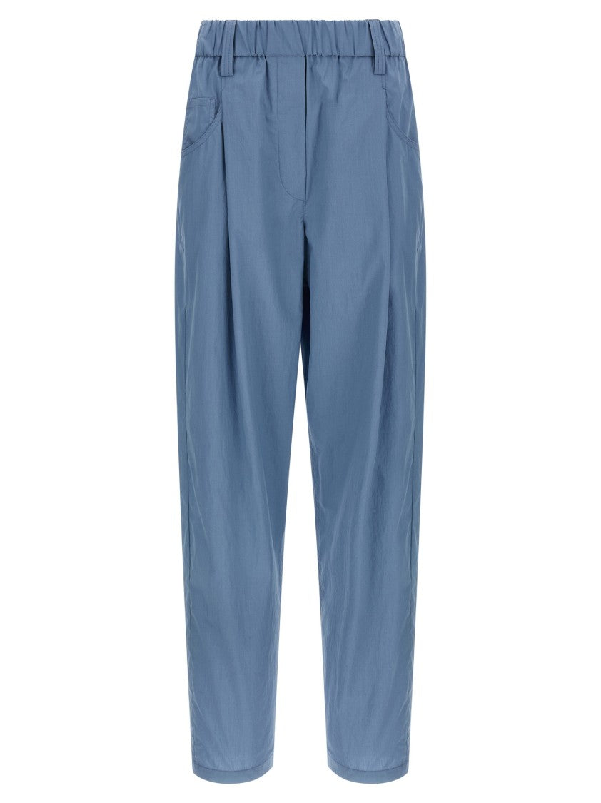 Brunello Cucinelli Straight Leg Cotton Poplin Pants With Monile Detail