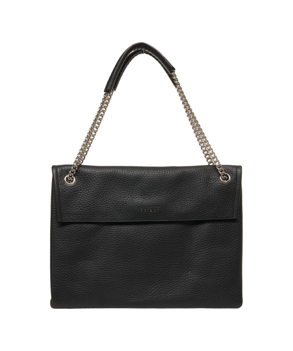 Orciani Hammered Leather Shoulder Bag With Removable Chain Strap