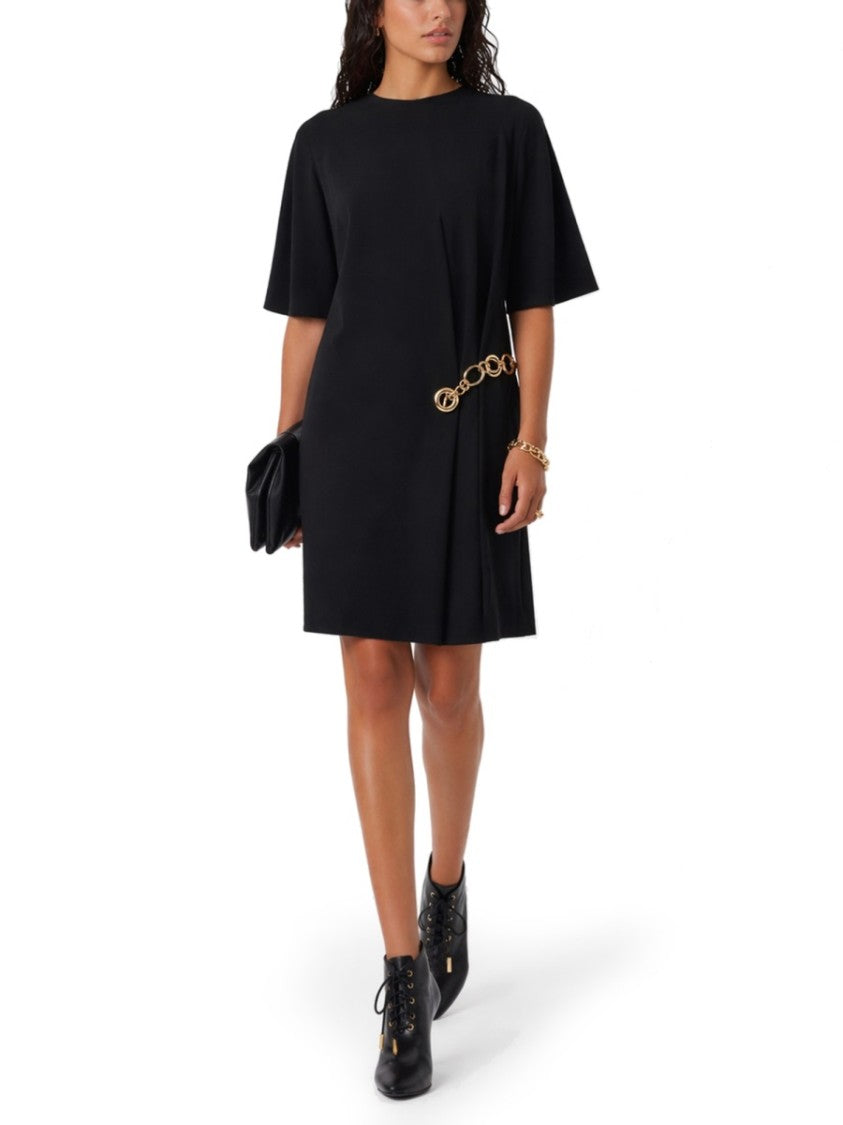 Celine Black Mini Dress With Wrap Detail And Gold Chain Embellishment
