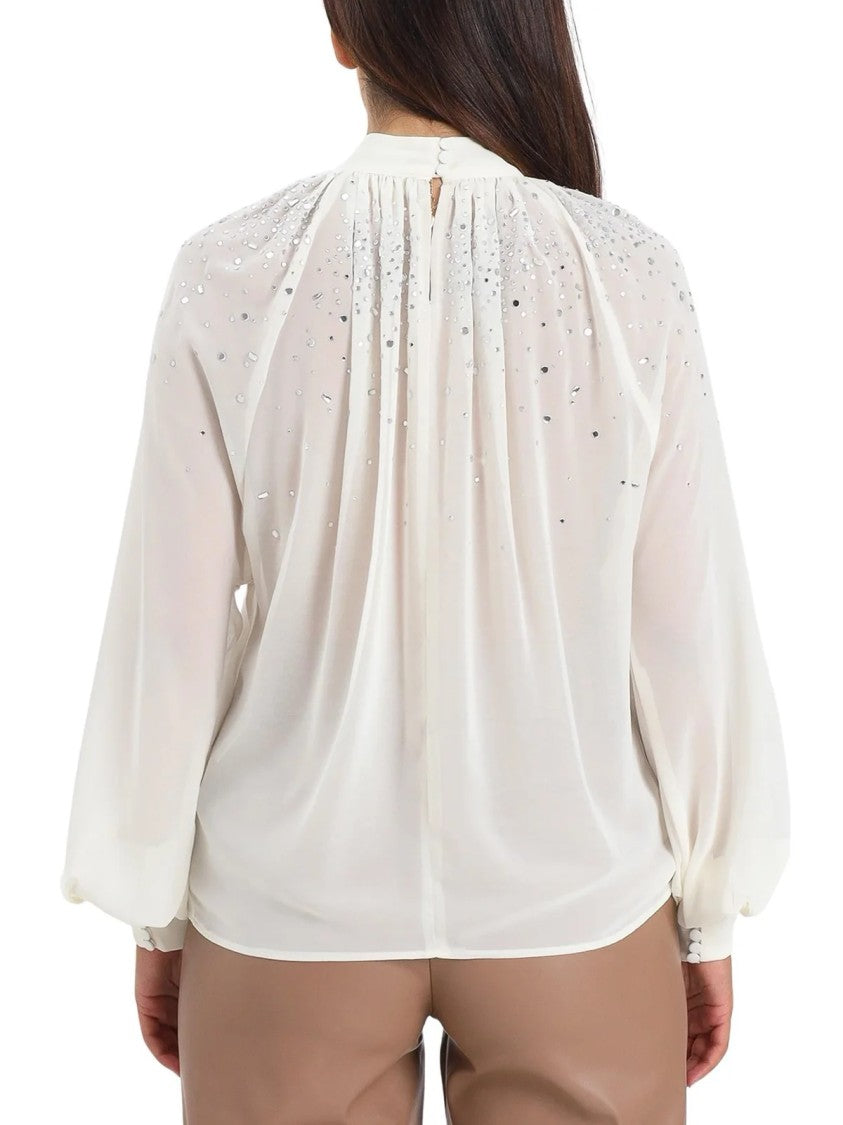 Alma Sanchez White Polyester Rhinestone Blouse