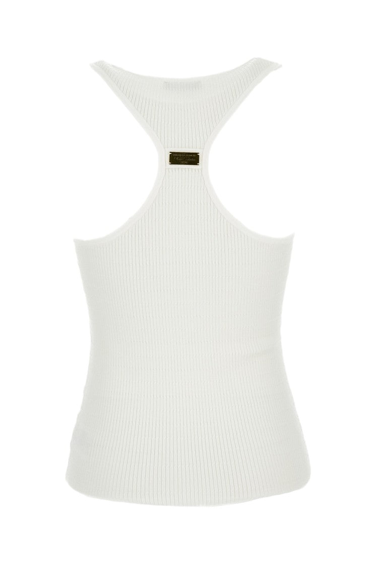 Elisabetta Franchi Ribbed Knit Top With Gold-Tone Button Details