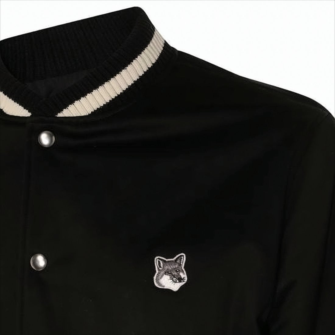 Maison Kitsuné Black Striped Ribbed Collar Bomber Jacket