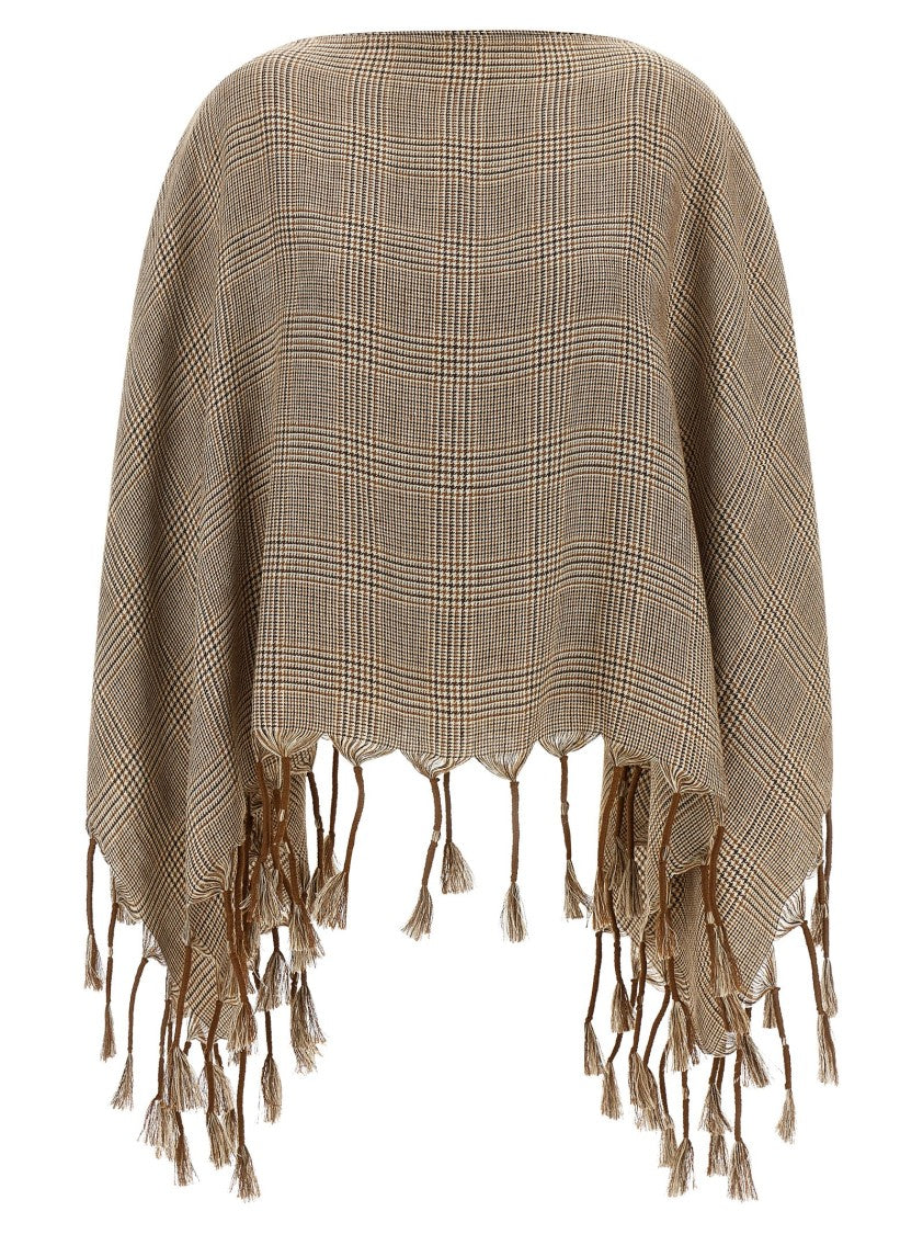 Brunello Cucinelli Prince Of Wales Patterned Linen And Viscose Poncho