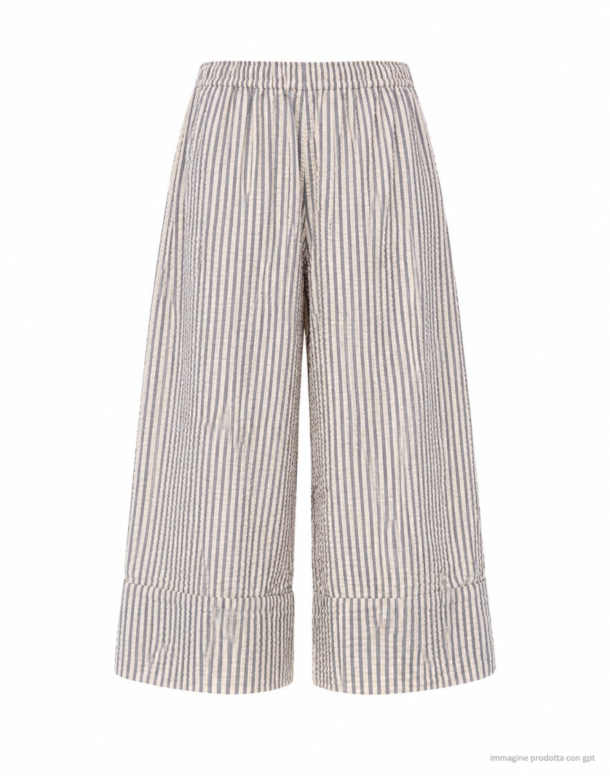 Eat Dust 673 Iron/Off-White Culotte Striped Cotton Pants