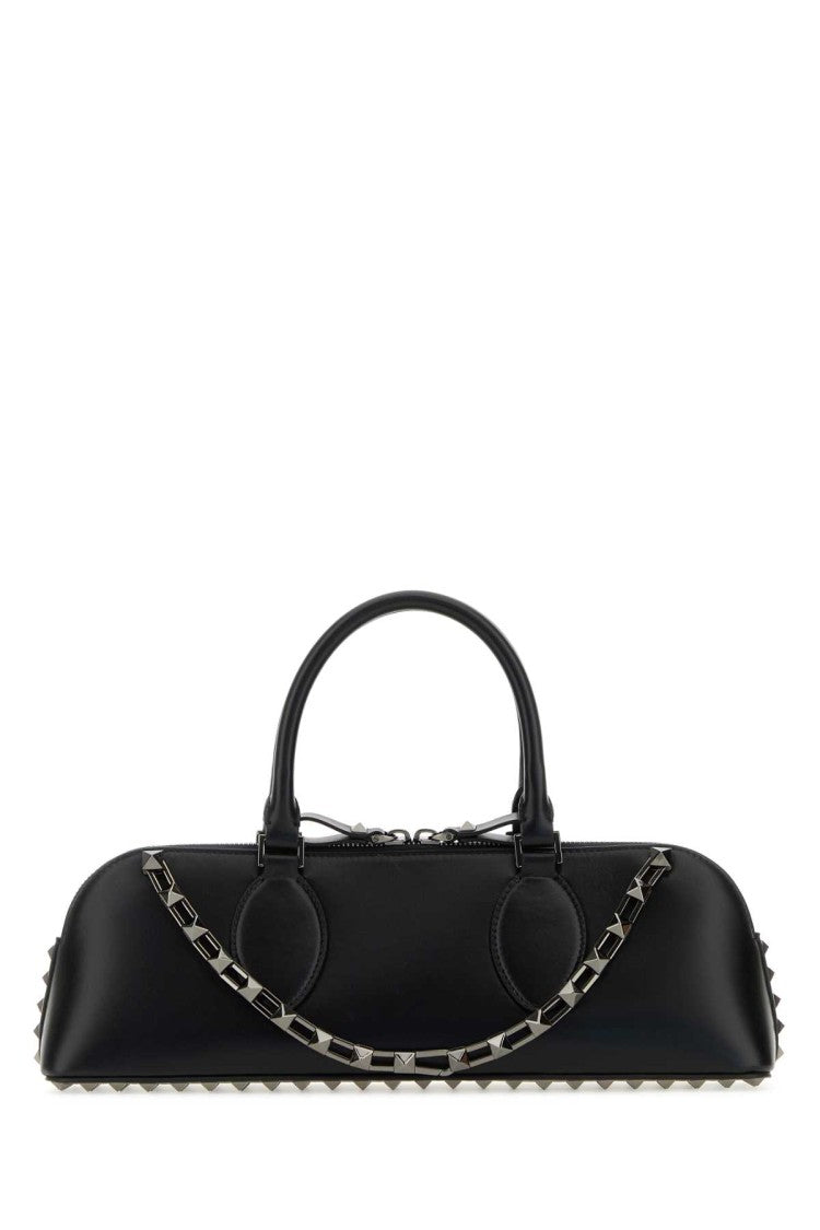 Valentino Garavani Black Leather Rockstud East-West Handbag