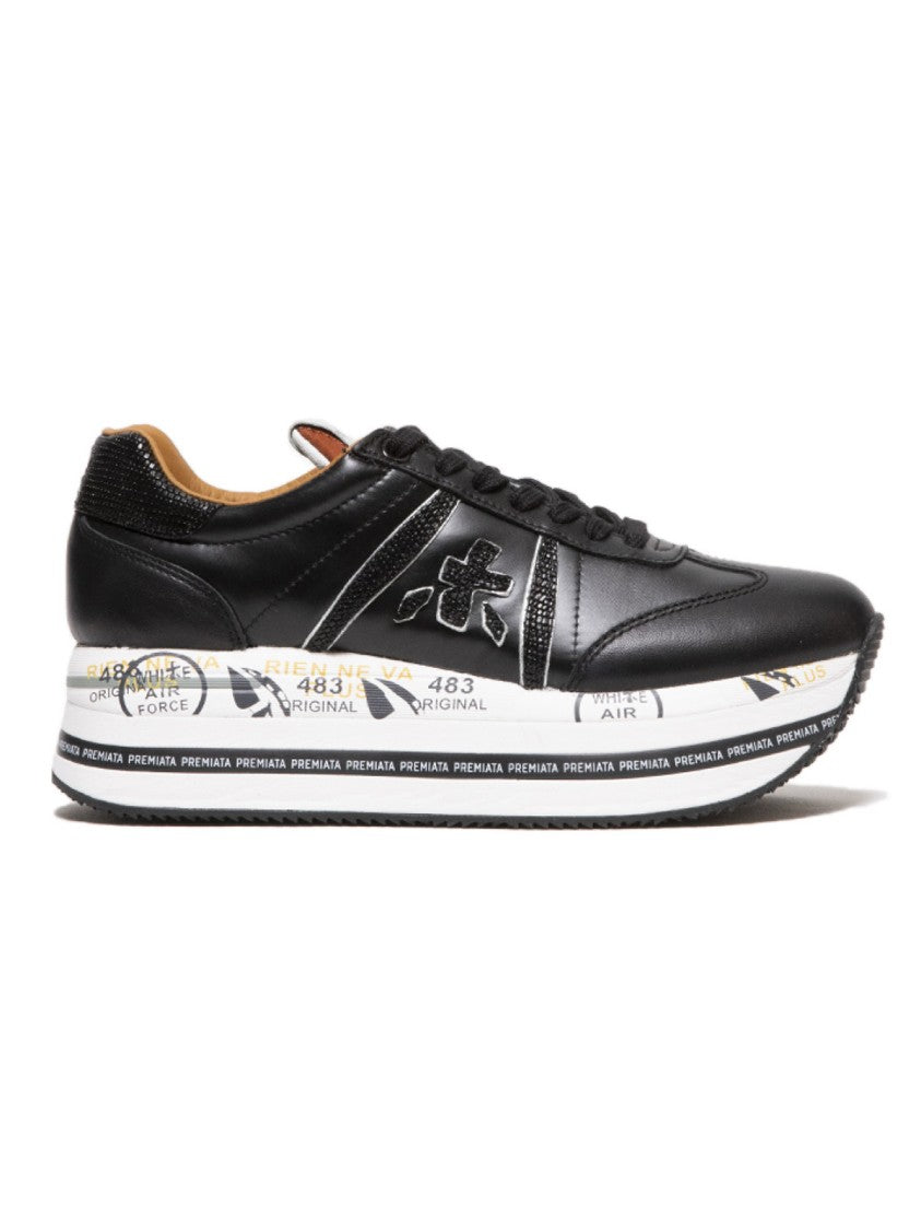 Premiata Beth Sneaker In Black Leather And Nylon