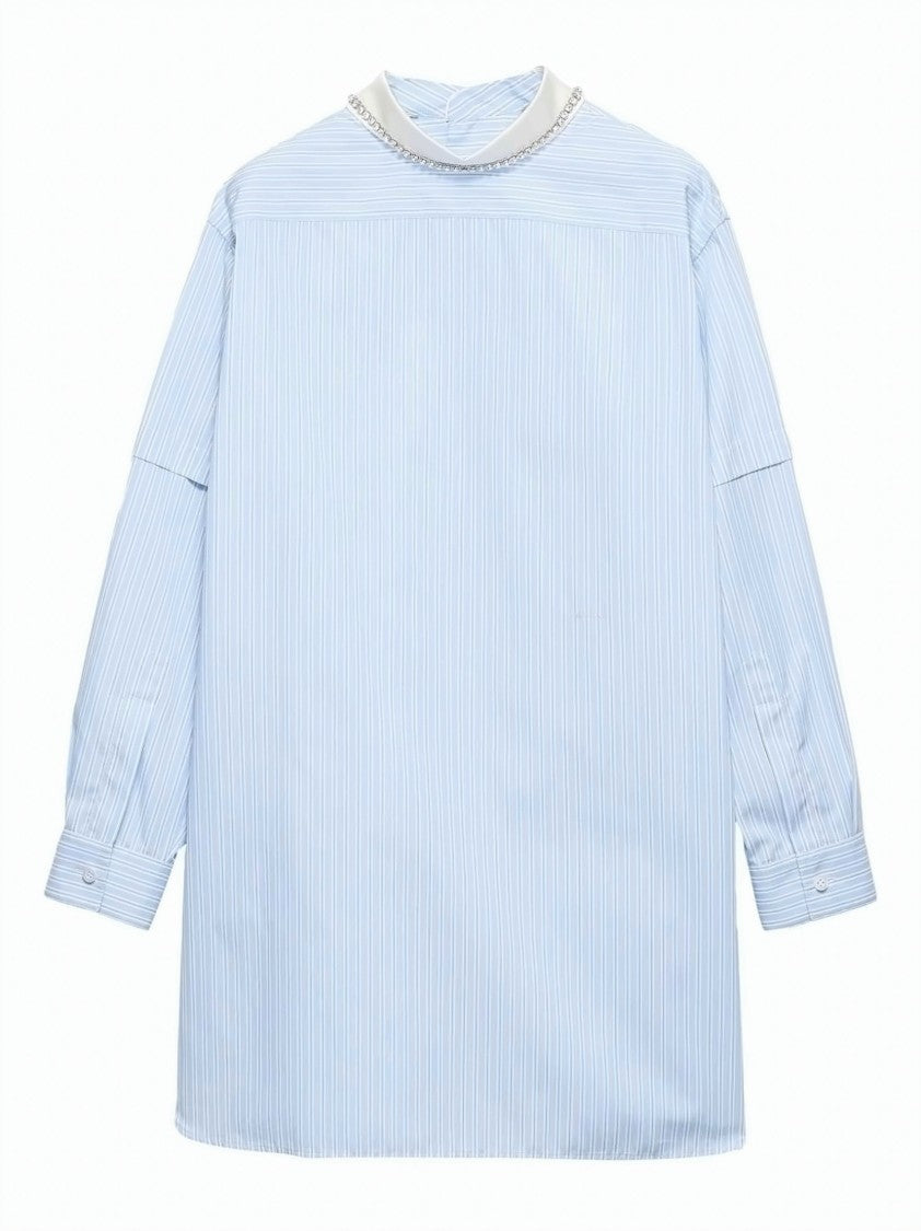 Prada Blue Striped Poplin Removable Collar Top
