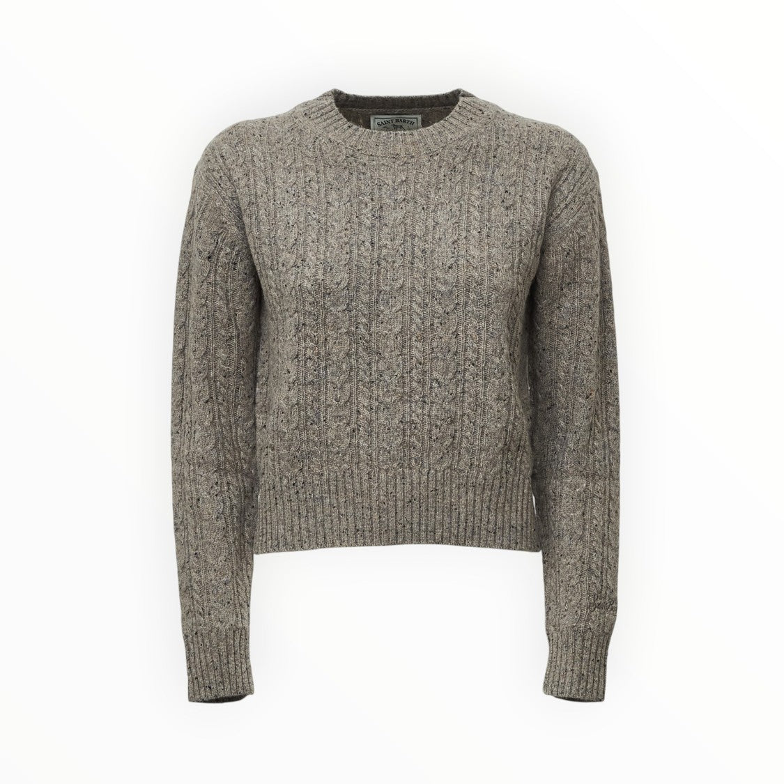 Mc2 Saint Barth Lalia Taupe Cable-Knit Wool Sweater
