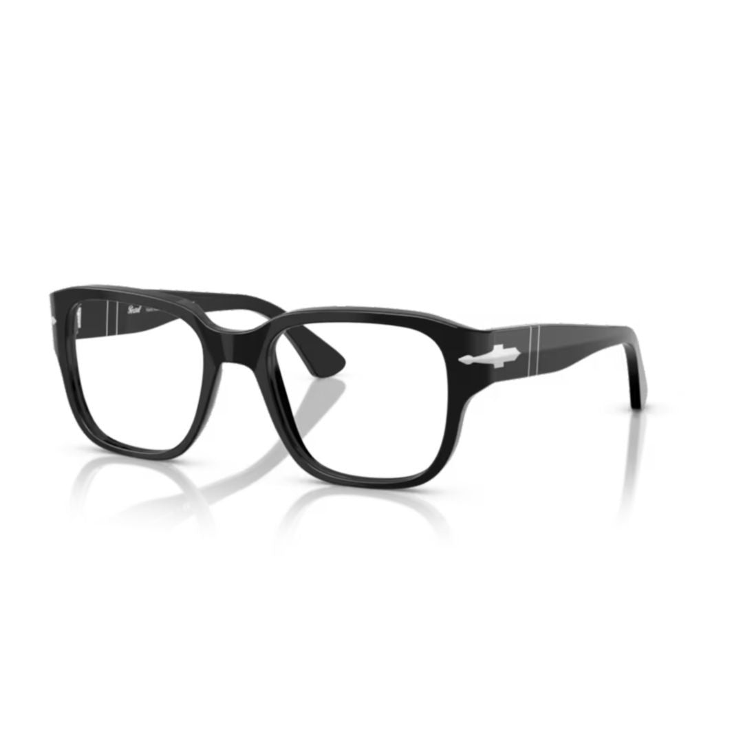 Persol 0Po3374v Rectangular Black Acetate Eyeglasses With Silver Arrow Detail