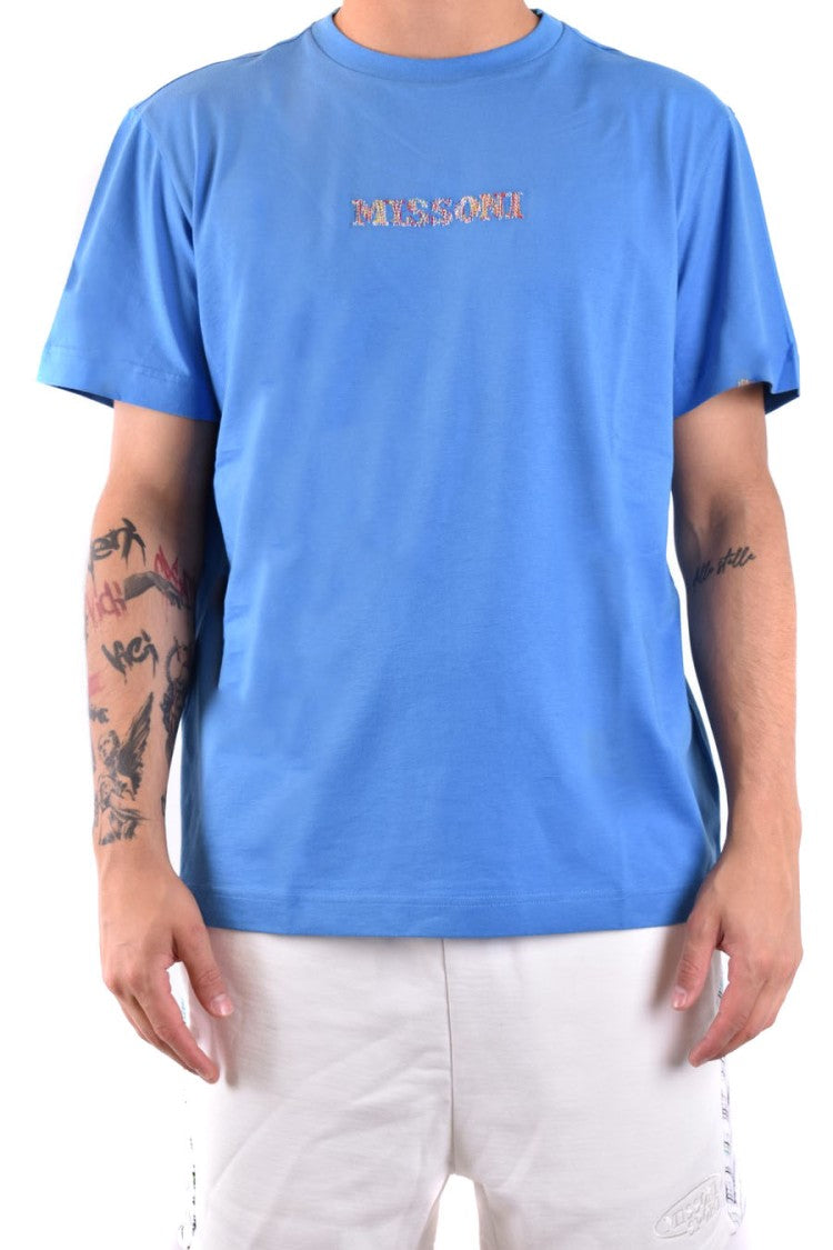 Missoni Blue Cotton Logo-Embroidered T-Shirt