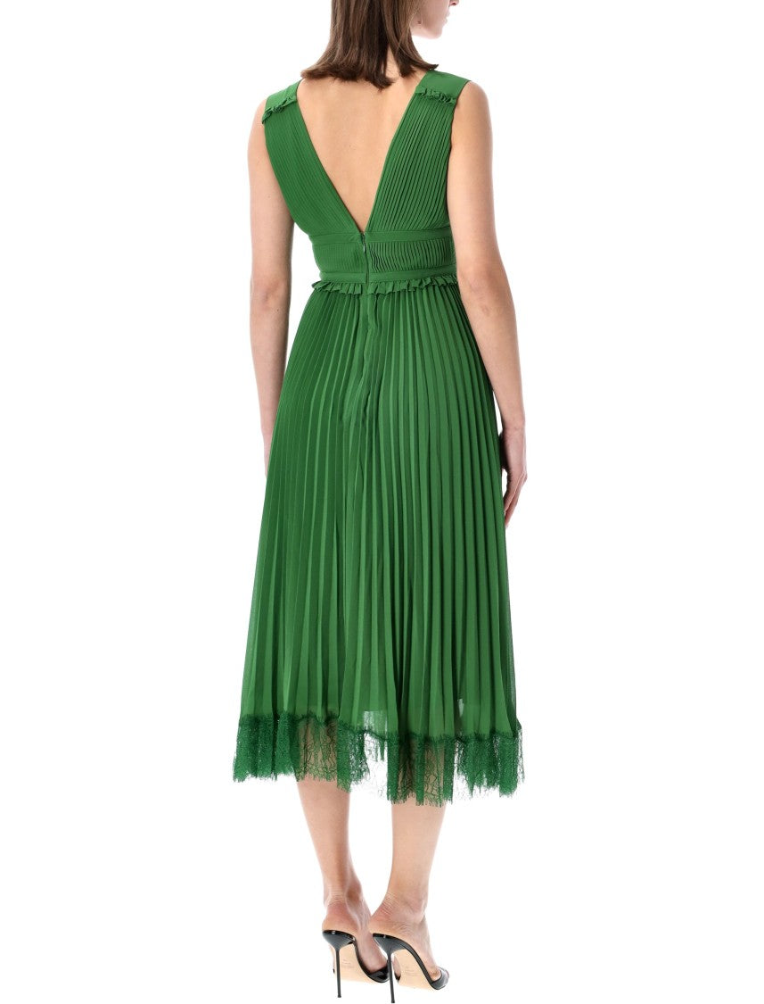 Self-Portrait Green Chiffon Midi Dress