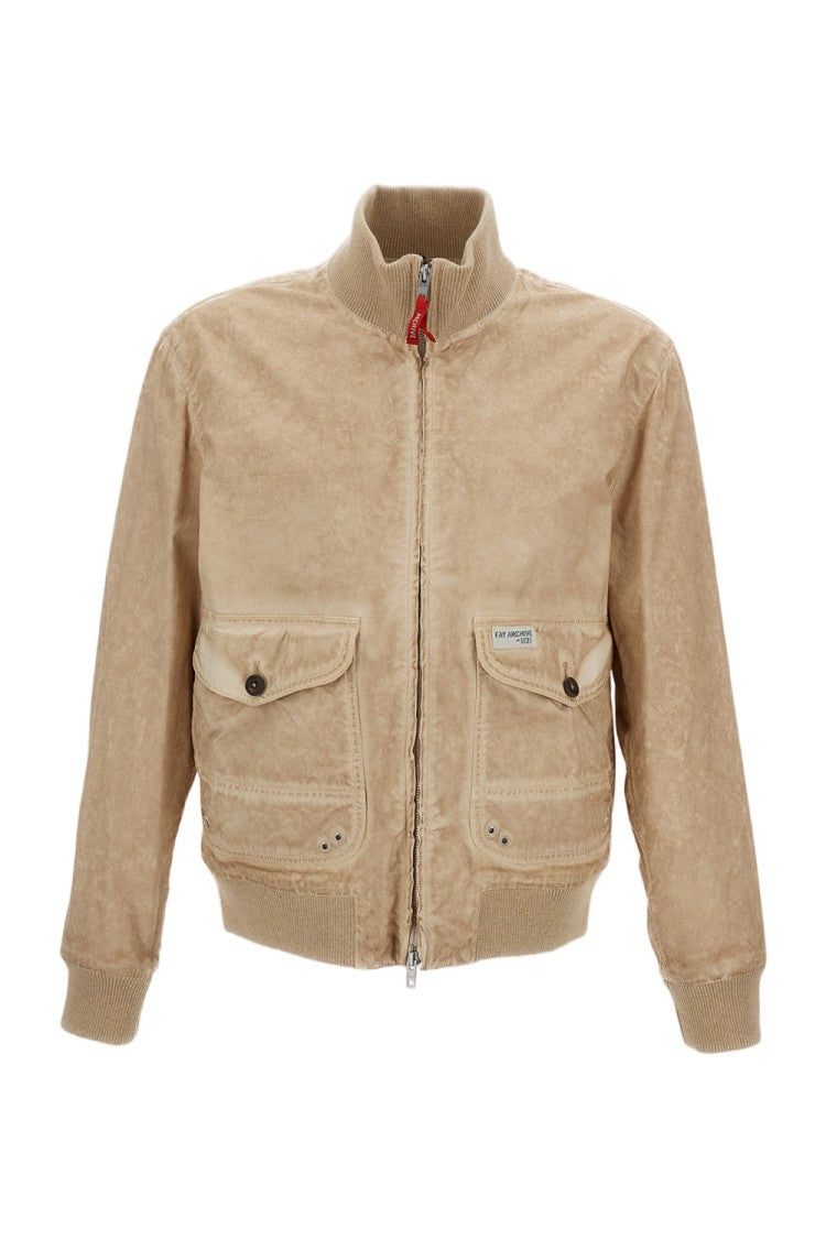 Fay Authentic Garment-Dyed Bomber Jacket With Rib-Knit Details