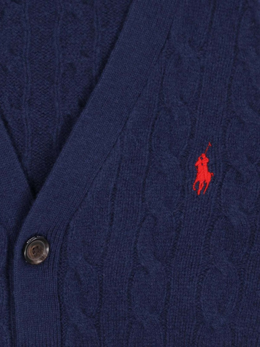 Polo Ralph Lauren Blue Cable-Knit Wool-Cashmere V-Neck Cardigan