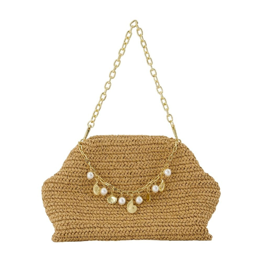 Self-Portrait Charm Shoulder Bag - Raffia - Brown