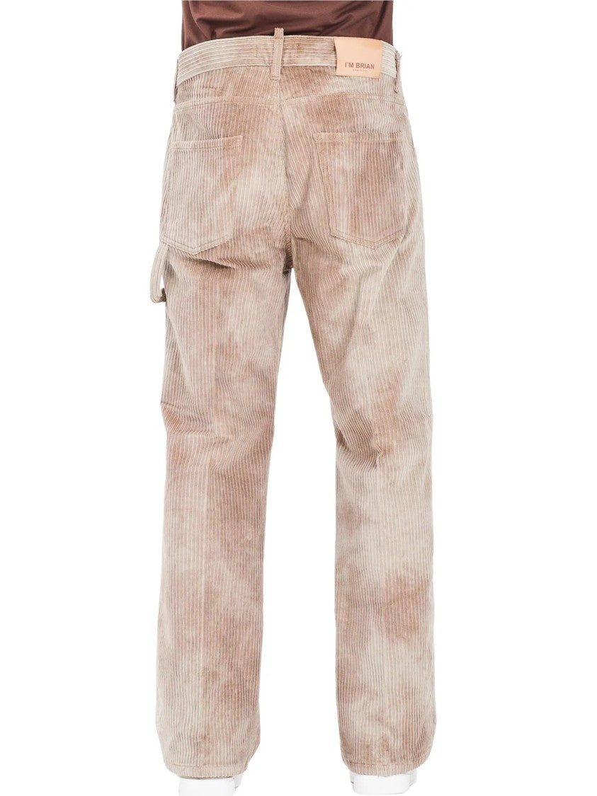 I M Brian Beige Tie-Dye Corduroy Cotton-Blend Trousers