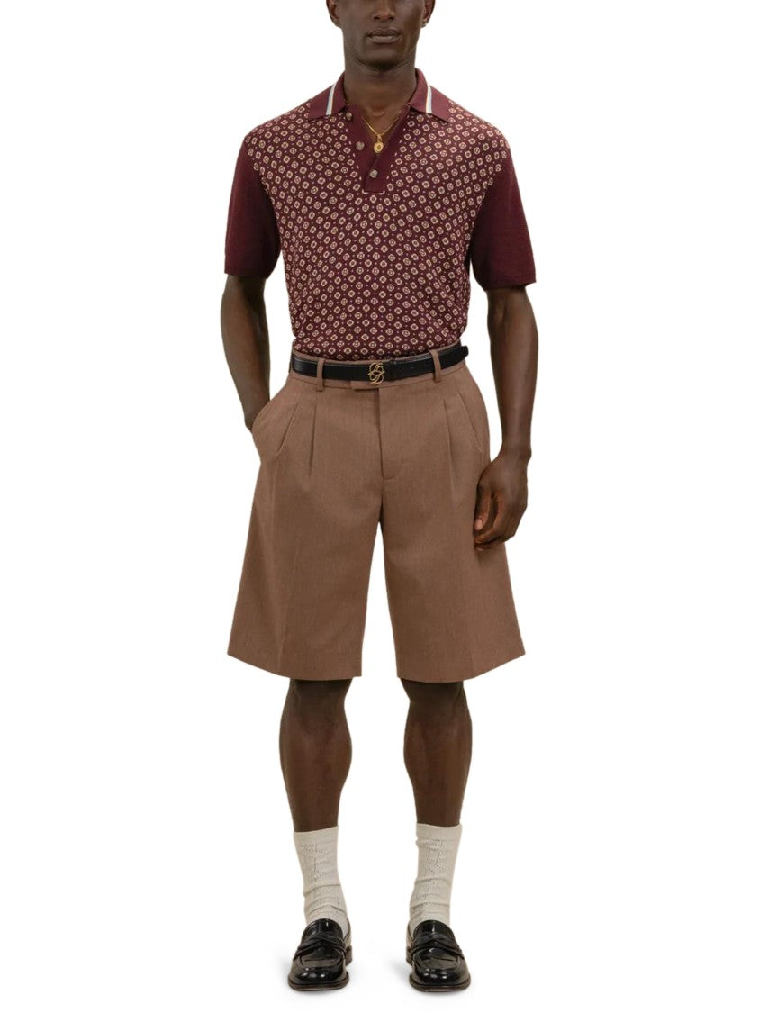 Drôle De Monsieur Tailored Herringbone Shorts With Pleated Front And Embroidered Logo